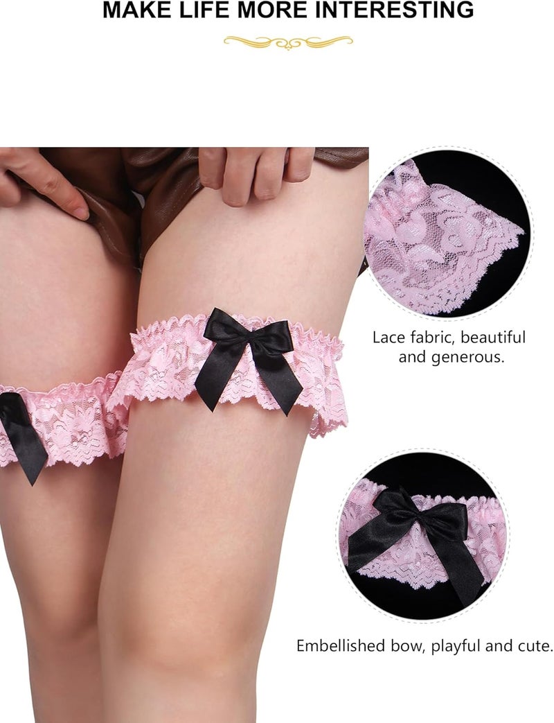 OhYeah! Lace Wedding Garters for Bride Bridal Garter Set Elastic Leg Garters for Thigh with Bow Party Prom Bridal Lingerie - Image 3